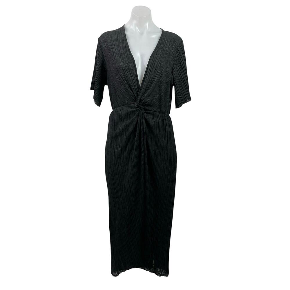 All in Favor Black Short Sleeve V Neck Textured Twist Front Maxi Dress Size S